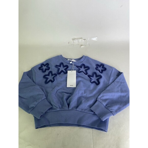 MNG by Mango Kids Blue Stars Cotton Long Sleeve Crop Sweatshirt Top Girls 5-6 - Picture 1 of 8
